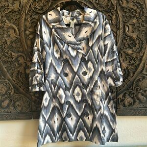 New Vertigo Paris Ikat Eye 3/4 Sleeve Trench Double Breasted Jacket Size Large